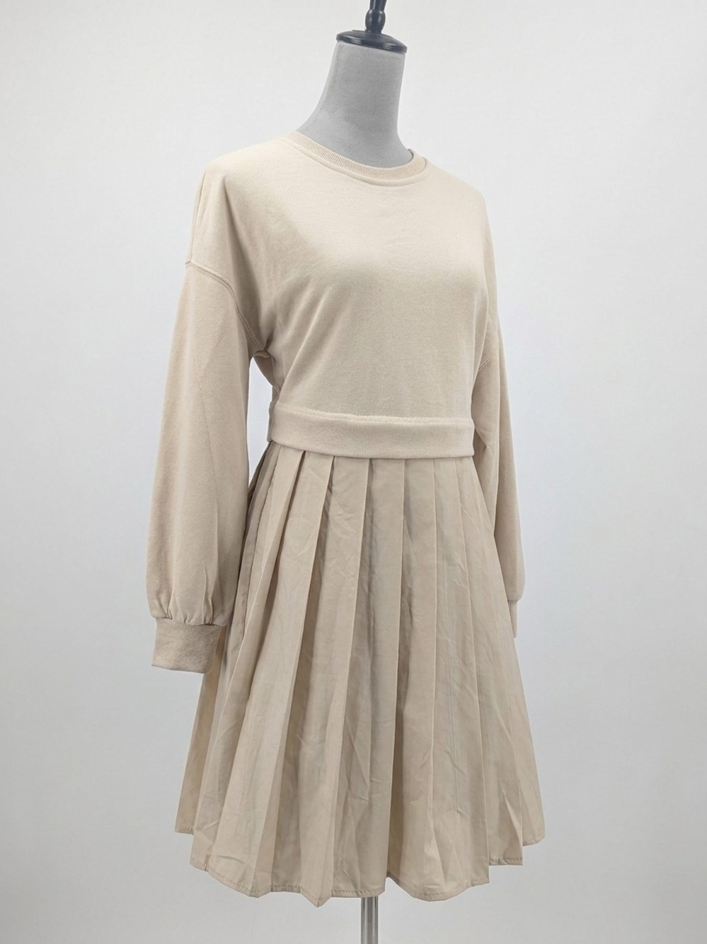 NWT ANRABESS Cream Pleated Sweatshirt Mini Dress Size Small Preppy